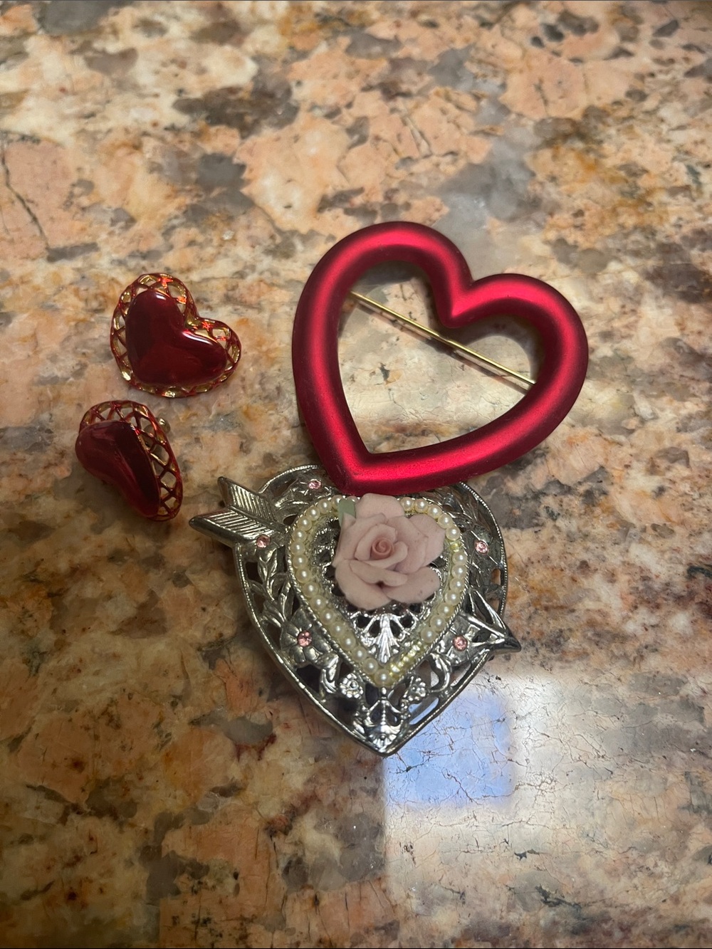 Lot of valentines pins and earrings